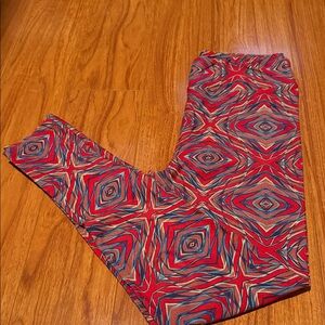 LuLaRoe Red and Blue Swirl Leggings OS